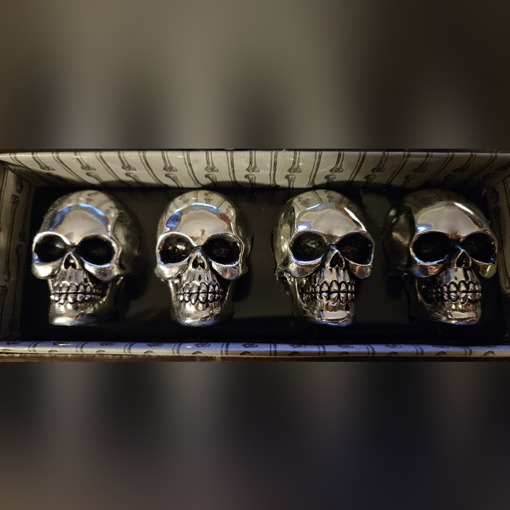 Silver Skull Placecard Holder Set